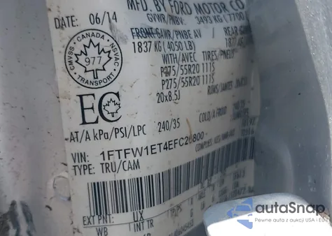 2014 Ford F-150 Fx4 из США, поврежденный, VIN 1FTFW1ET4EFC20800